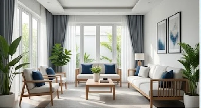 Không gian phòng khách được bố trí hài hòa theo ngũ hành tương sinh dành cho nữ gia chủ tuổi Quý Hợi