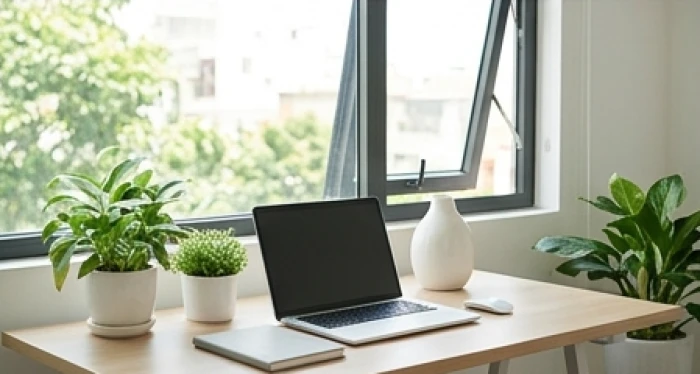 Góc làm việc thoáng đãng với cây xanh giúp cân bằng năng lượng phong thủy cho tuổi Canh Thìn