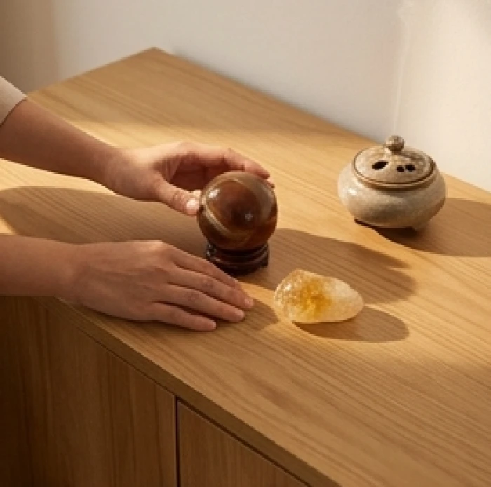 Bố trí thạch anh vàng và quả cầu phong thủy nâu đất trong không gian sống để cân bằng năng lượng