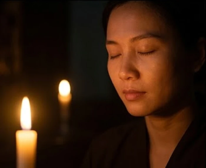 Vòng tay chỉ đỏ và phụ kiện màu nâu đất được phối hài hòa nhằm tăng cường vận khí tích cực