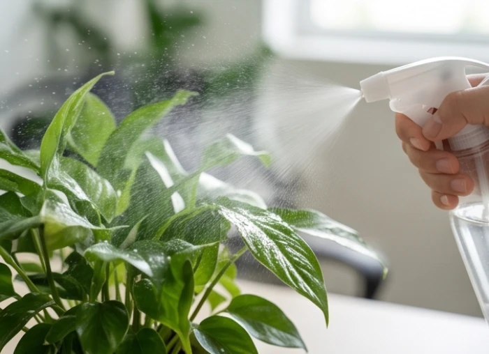 Bình xịt phun sương cấp ẩm nhẹ nhàng cho tán lá cây để bàn trong văn phòng máy lạnh giúp cây luôn xanh mướt và khỏe mạnh