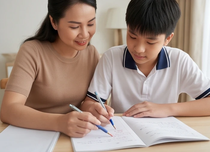 Phụ huynh nhẹ nhàng cùng con xem lại câu sai trên bài kiểm tra để tháo gỡ vướng mắc kiến thức sau kỳ thi