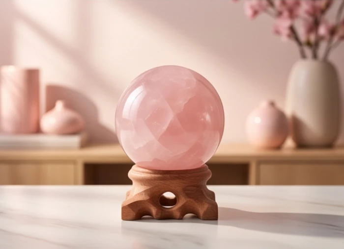 Quả cầu thạch anh hồng phong thủy đặt tại phòng khách giúp điều hòa gia đạo cho nữ mạng Bính Thìn 1976