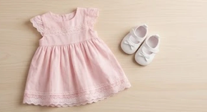 Trang phục bé gái phối váy hồng pastel và giày trắng giúp cân bằng ngũ hành