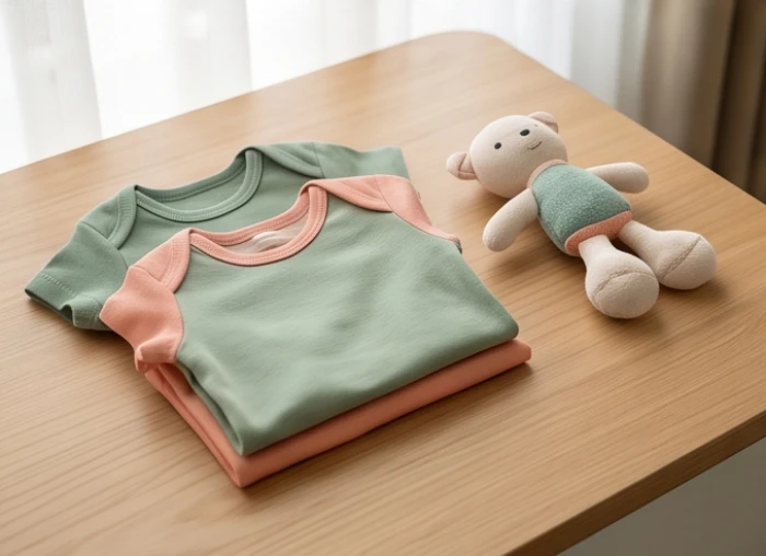Bộ quần áo cotton mềm mại màu hồng đào và xanh lá mạ an toàn cho làn da nhạy cảm của trẻ sơ sinh
