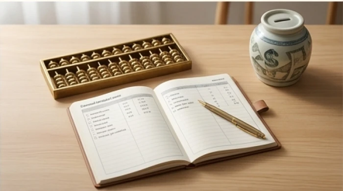 Sổ quản lý tài chính gia đình và khoản tiền tiết kiệm dự phòng được sắp xếp cẩn thận an toàn