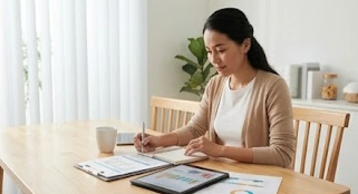 Phụ nữ tuổi Tuất kiểm tra sổ sách chi tiêu trong gia đình thể hiện tính cách nữ tuổi tuất chu đáo