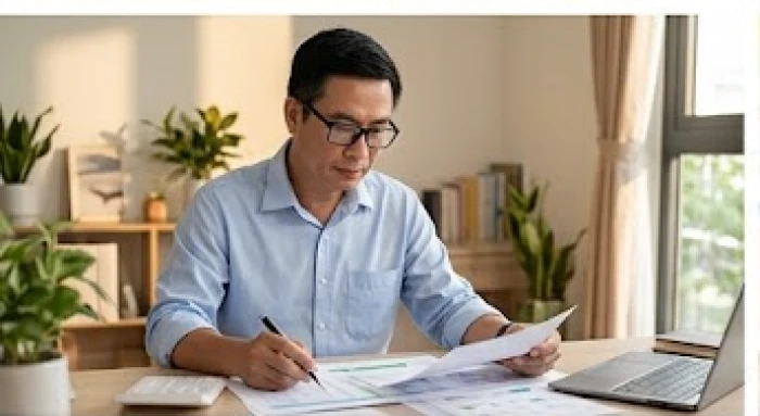 Người đàn ông cẩn thận xem xét các hợp đồng đầu tư nhằm phòng ngừa thất thoát tài sản