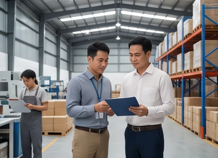 Nam doanh nhân tuổi Tuất điều phối quy trình quản lý kho bãi và chuỗi cung ứng hàng hóa tại trung tâm điều hành