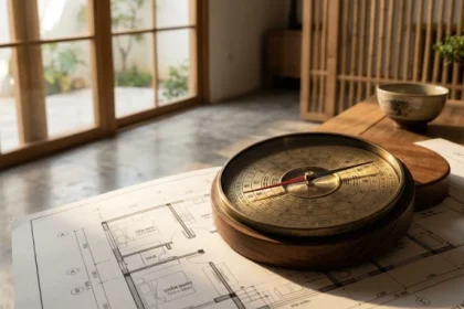 Bản vẽ mặt bằng kiến trúc kết hợp la bàn phong thủy giúp xác định nam nữ tuổi quý dậu 1993 hợp hướng nào