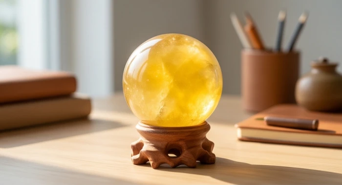 Quả cầu thạch anh vàng mang năng lượng hành Thổ hỗ trợ điều hòa sinh khí cho tuổi Quý Dậu 1993