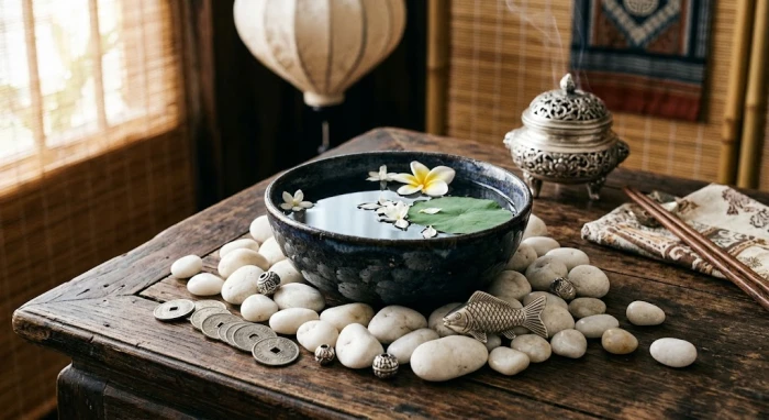 Khung cảnh bài trí vật phẩm phong thủy hành Thủy nhằm giải đáp thắc mắc quý hợi 1983 mệnh gì