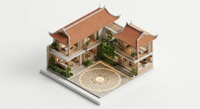 Bản vẽ thiết kế nhà ở phong thủy minh họa quý mão 1963 hợp hướng nào để thu hút vượng khí
