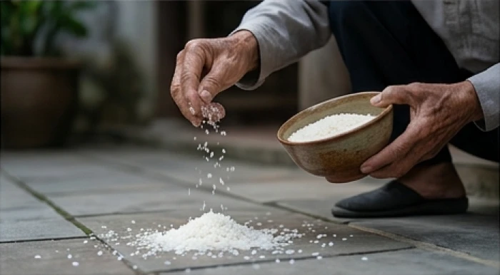 Gia chủ cẩn trọng rắc gạo muối quanh sân sau lễ cúng sao Thái Bạch nhằm xua tan hung khí năm 2027