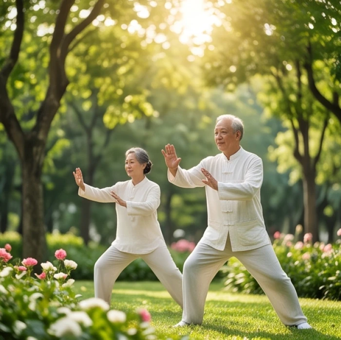 Người cao tuổi tập dưỡng sinh nhẹ nhàng buổi sáng khi tìm hiểu sao chiếu mệnh ất dậu năm 2025