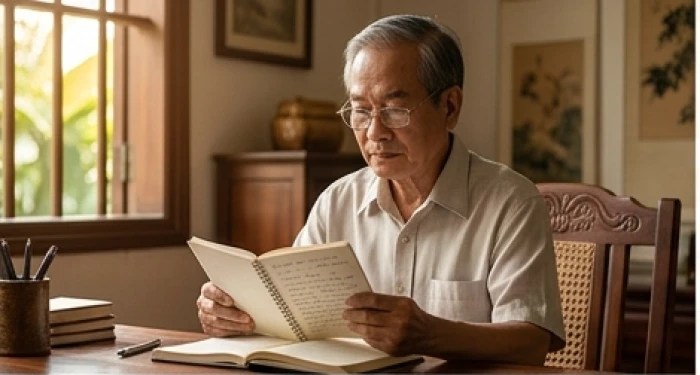 Cụ ông tuổi Nhâm Thìn 1952 ngồi suy ngẫm trong phòng thư thái khi tìm hiểu sao Thái Bạch năm 2027