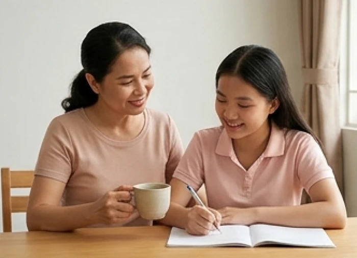 Người mẹ nhẹ nhàng trò chuyện và động viên con gái tuổi Canh Dần vượt qua áp lực thi cử