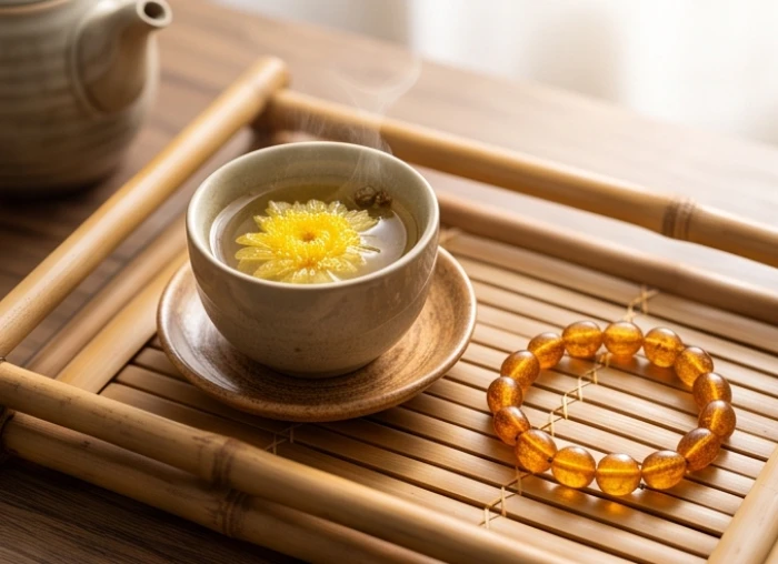 Trà hoa cúc và vòng tay phong thủy hỗ trợ nữ mạng Kỷ Dậu hóa giải sát khí từ sao Thổ Tú.