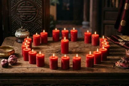 Sơ đồ 15 ngọn nến đỏ và bài vị dùng trong nghi thức cúng hóa giải sao vân hán chiếu mệnh giúp gia đạo bình an