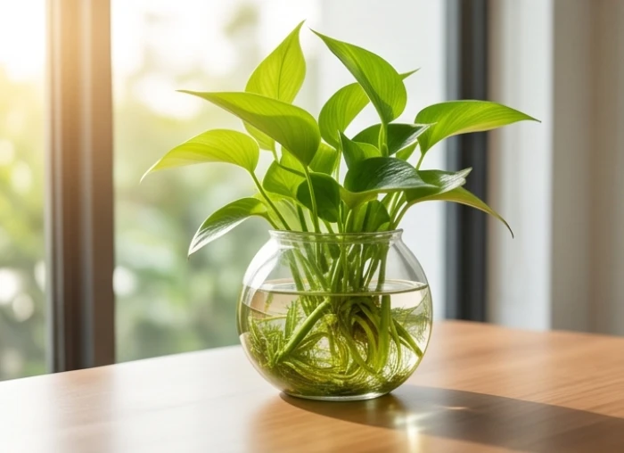 Chậu cây thủy sinh xanh tươi trên bàn trà phòng khách minh họa cho hành thủy sinh mộc hợp tuổi Nhâm Tý