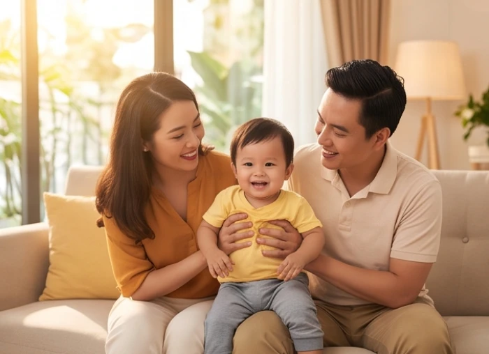 Khoảnh khắc hạnh phúc gia đình ấm áp bên con nhỏ hóa giải xung khắc cho bố mẹ tuổi Ất Sửu 1985