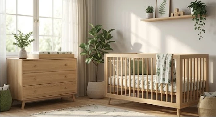 Phòng ngủ trẻ em được trang trí bằng vật liệu gỗ tự nhiên giúp tăng cường dưỡng khí mộc