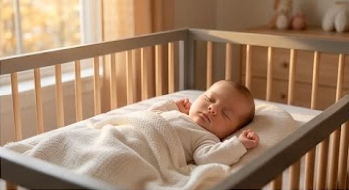 Trẻ sơ sinh say giấc nồng trong căn phòng ngập tràn ánh nắng mùa thu dịu nhẹ và ấm áp