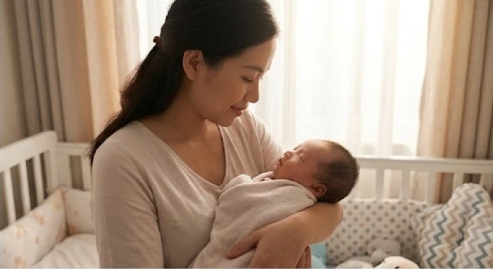 Người mẹ dịu dàng bế đứa trẻ sơ sinh trong vòng tay yêu thương mang lại sinh khí mới cho tổ ấm