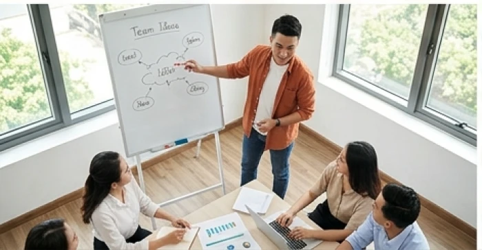 Đồng nghiệp thảo luận ý tưởng thể hiện sự biến thiên tính cách tuổi Canh Thìn 2000 theo tháng sinh