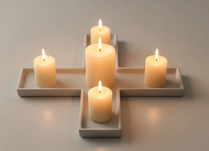 Sơ đồ cắm năm ngọn nến theo hình chữ thập để thực hiện nghi lễ cúng giải sao Thổ Tú
