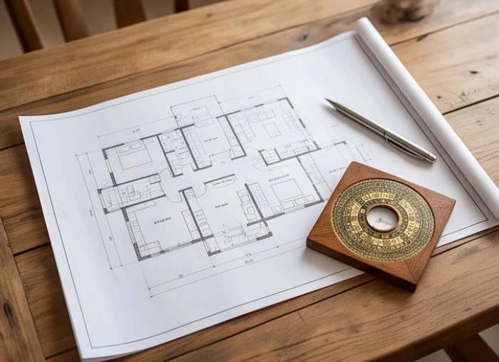 Bản vẽ mặt bằng bếp thể hiện chi tiết sự khác biệt về tọa độ hướng bếp hợp tuổi tỵ giữa nam và nữ