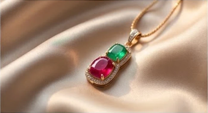 Mặt dây chuyền phong thủy bằng đá màu đỏ và xanh lá cây tượng trưng cho năng lượng Hỏa và Mộc