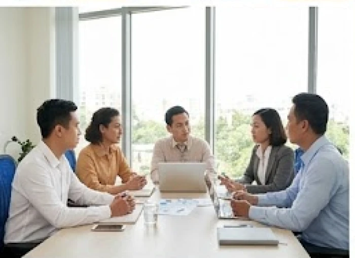 Buổi làm việc nhóm giữa các đồng nghiệp có tính cách khác biệt nhưng bổ trợ cho nhau cùng thảo luận
