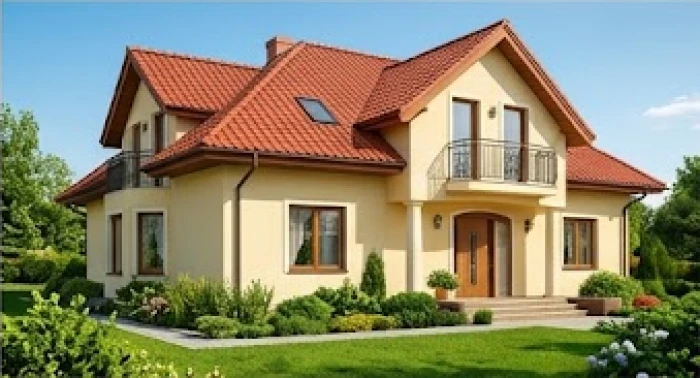 Ngôi nhà hiện đại tỏa sáng với mặt tiền sơn màu vàng kem ấm áp kết hợp cùng hệ mái ngói đỏ truyền thống
