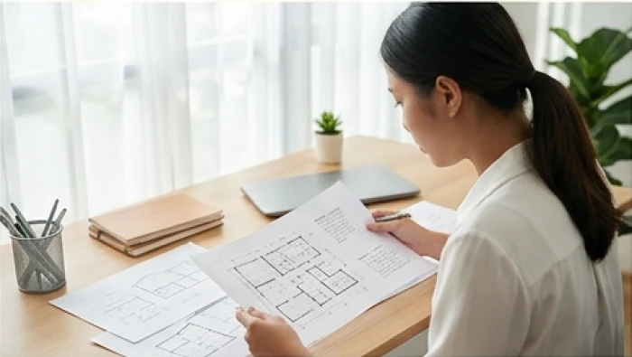 Người phụ nữ trẻ làm việc say mê với các tài liệu và kế hoạch kinh doanh trong không gian làm việc chuyên nghiệp