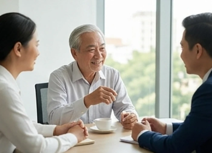 Buổi gặp gỡ thân thiện giữa gia chủ Canh Dần cùng đối tác tuổi Ngọ và tuổi Tuất trong phòng làm việc trang nhã