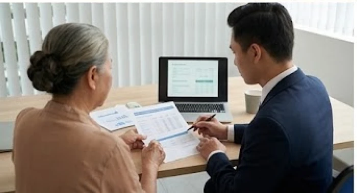 Hai thế hệ trong đại gia đình cùng nhau xem xét bản kế hoạch kinh doanh trên bàn làm việc