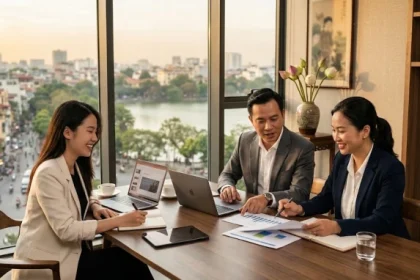 Ba doanh nhân Việt Nam thảo luận chiến lược tượng trưng cho sức mạnh tam hợp tuổi dần trong hợp tác kinh doanh