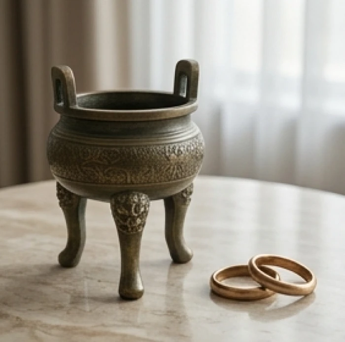 Mô hình ba chân kiềng đồng kiên cố tượng trưng cho sự gắn kết của tam hợp tuổi thìn bên cạnh biểu tượng nhị hợp