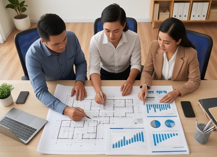 Sơ đồ hoặc nhóm ba chuyên gia Việt Nam đại diện cho các vai trò khởi phát và thu tàng tài chính