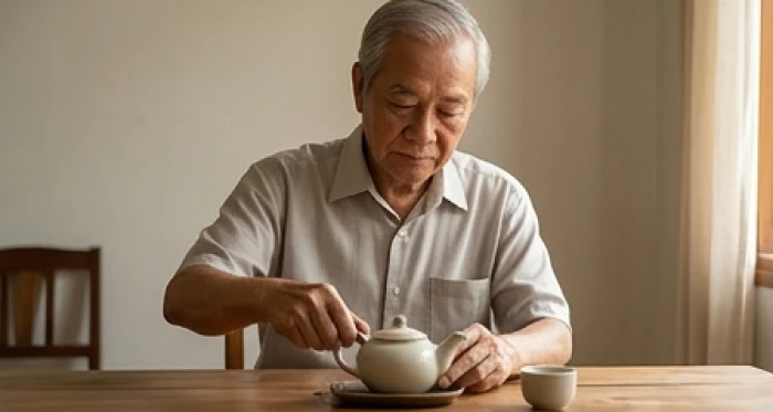 Người ông lớn tuổi tự tay pha trà và dọn dẹp nhà cửa để giữ vững sự tự lập và lòng tự tôn tuổi dậu