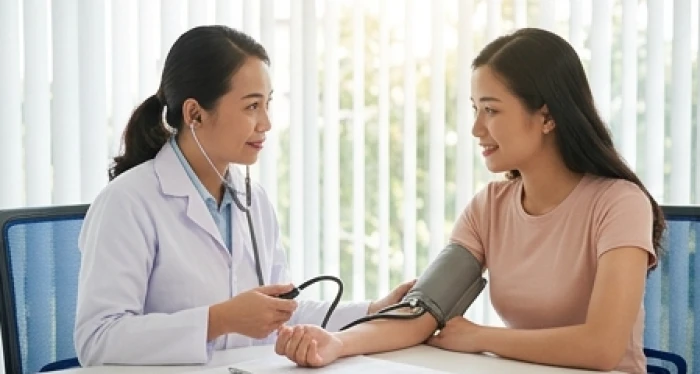 Người trẻ tuổi Nhâm Ngọ kiểm tra huyết áp và nghe tư vấn sức khỏe tổng quát cùng bác sĩ trước tháng 10 âm lịch