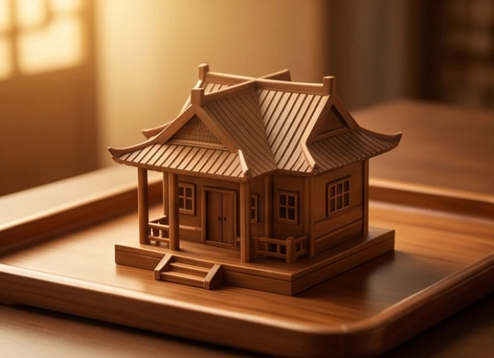 Ngôi nhà nhỏ yên bình bằng gỗ tượng trưng cho sự vững chãi của gia đạo tuổi Tân Dậu 1981