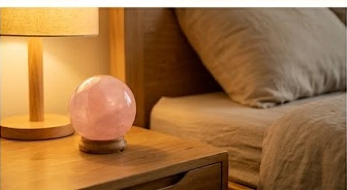 Quả cầu thạch anh hồng đặt cạnh giường ngủ giúp xoa dịu căng thẳng và cân bằng cảm xúc gia đạo