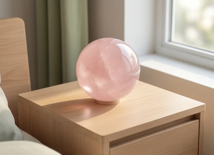 Quả cầu đá thạch anh hồng đặt cạnh cửa sổ phòng ngủ giúp hóa giải mâu thuẫn gia đạo
