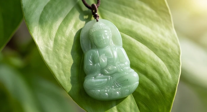 Mặt dây chuyền Phật bằng đá thạch anh xanh mát mắt phù hợp cho người mệnh Dương Liễu Mộc