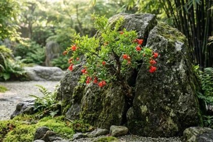 Hình ảnh minh họa cây lựu mọc trên đá tảng giúp giải đáp thạch lựu mộc là gì và ý nghĩa phong thủy của nạp âm này