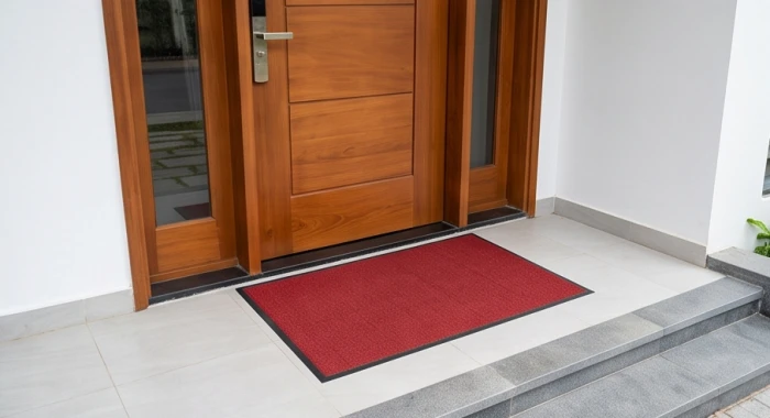 Tấm thảm chùi chân màu đỏ đặt trước hiên cửa chính quay hướng Tây để tiết chế luồng sát khí