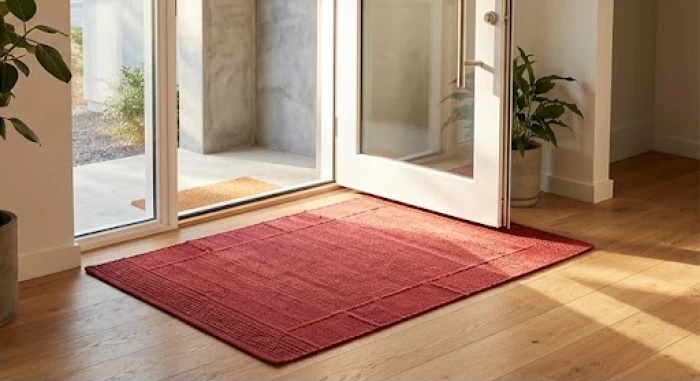 Tấm thảm chùi chân màu đỏ đặt trước cửa chính đóng vai trò chuyển hóa dòng sát khí từ hướng xấu