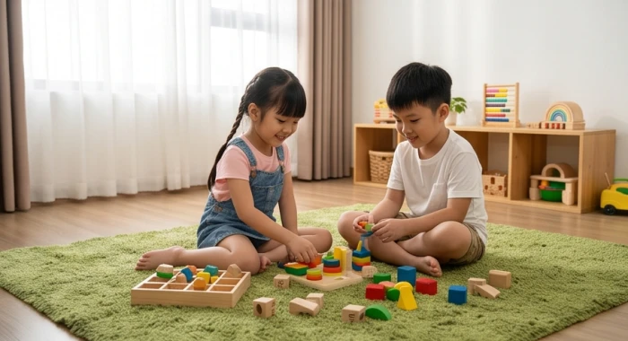 Khu vui chơi gia đình trải thảm màu xanh lá rêu giúp cân bằng năng lượng cho anh em tuổi Đinh Dậu